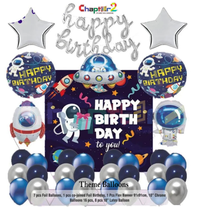 Space Astronaut Theme Birthday Decoration Set – Happy Birthday Balloons & Banner