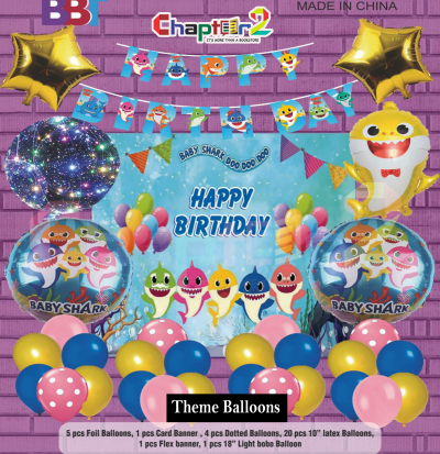 Baby Shark Theme Balloon Decoration Set – Kids Birthday Party Décor Kit