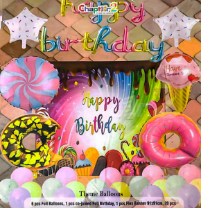 Sweet Donut Theme Birthday Balloon Decoration Set with Banner