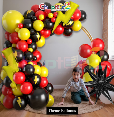 Superhero Lightning Theme Balloon Set – Red, Yellow & Black Party Decoration Kit