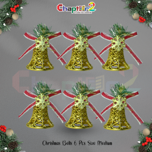 Medium Christmas Hanging Bells – 6 Pcs Golden Decorative Bell Set