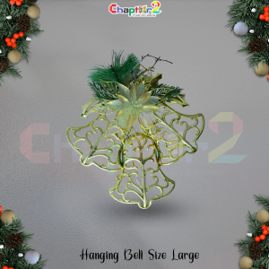 Large Decorative Christmas Hanging Bell – Golden Ornament with Floral & Pine Accents