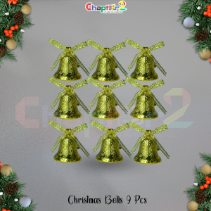 Golden Christmas Hanging Bells – 9 Pcs Decorative Ornament Set