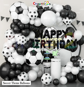 Soccer Theme Balloon Decoration Set – Black & White Football Birthday Balloon Arch