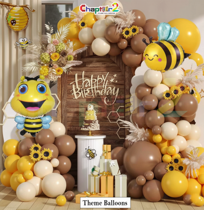 Bee Theme Balloon Decoration Set – Honeycomb Birthday Balloon Arch & Backdrop Décor