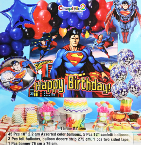 Superman Theme Balloon Decoration Set – Superhero Birthday Balloons & Party Backdrop
