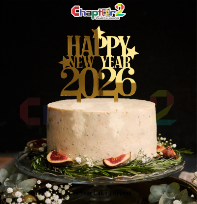 Happy New Year 2026 Gold Cake Topper – Star Celebration Design