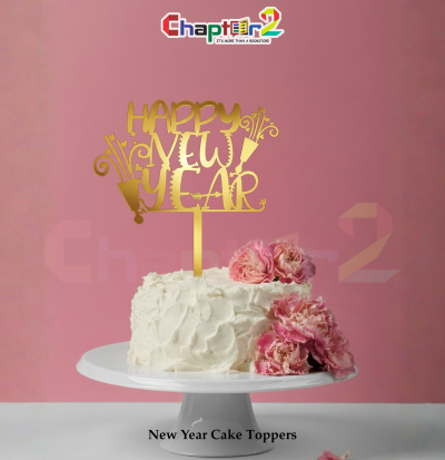 Happy New Year Gold Cake Topper – Fireworks Celebration Design