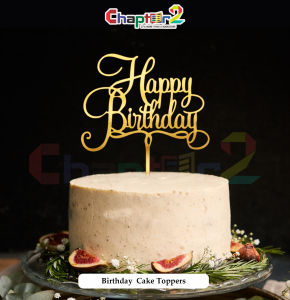 Classic Script Happy Birthday Gold Cake Topper – Elegant Birthday Cake Decoration