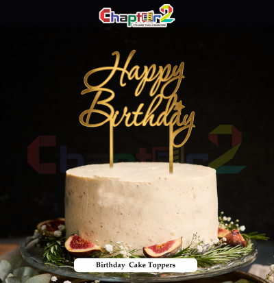 Happy Birthday Gold Acrylic Cake Topper – Classic Script Dual Stick Design