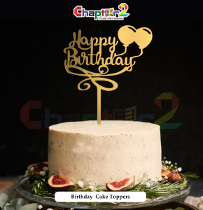 Happy Birthday Gold Acrylic Cake Topper – Balloon Accent Script Design