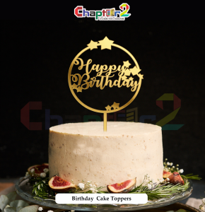 Happy Birthday Gold Acrylic Cake Topper – Star Circle Frame Design