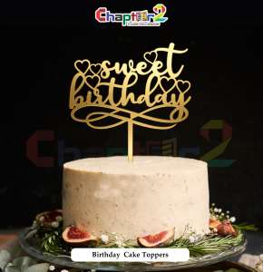 Sweet Birthday Gold Acrylic Cake Topper – Heart Script Elegant Design