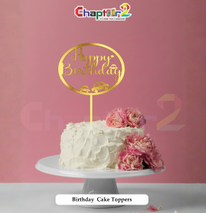 Happy Birthday Gold Cake Topper – Elegant Round Birthday Cake Decoration