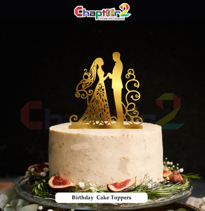 Gold Bride & Groom Cake Topper – Elegant Wedding & Engagement Cake Decoration
