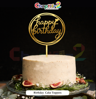 Happy Birthday Gold Acrylic Cake Topper – Minimal Circle Heart Design