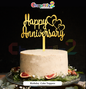 Happy Anniversary Gold Acrylic Cake Topper with Heart Design – Premium Celebration Décor