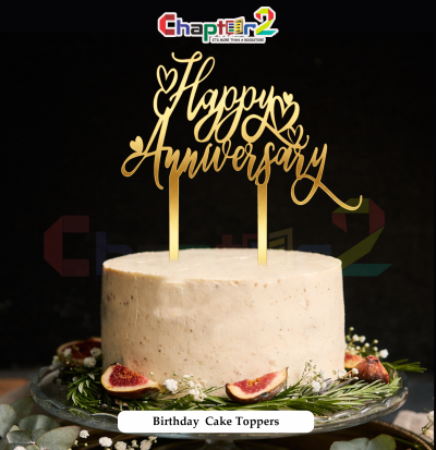 Happy Anniversary Gold Acrylic Cake Topper – Dual Stick Elegant Script Design