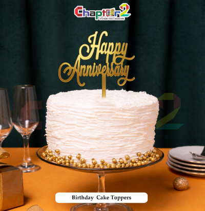 Happy Anniversary Gold Acrylic Cake Topper – Elegant Party Decoration