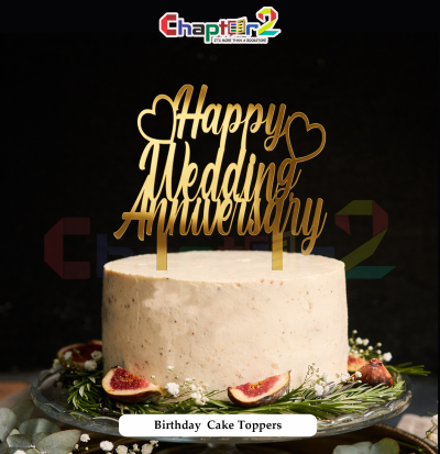 Happy Wedding Anniversary Cake Topper – Gold Acrylic Anniversary Cake Decoration