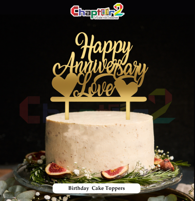 Happy Anniversary Love Cake Topper – Gold Acrylic Anniversary Cake Decoration