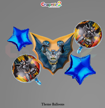 Batman Theme Foil Balloon Set – Blue Star & Superhero Design