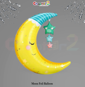 Sleeping Moon Foil Balloon with Hanging Stars – Cute Party & Baby Room Decoration