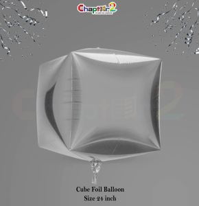 Silver Cube Foil Balloon 24 Inch – 3D Square Shape Metallic Party Balloon