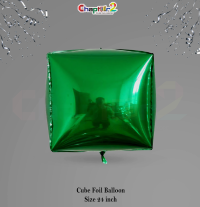 Green Cube Foil Balloon (24 Inch) – Metallic 3D Square Party Balloon