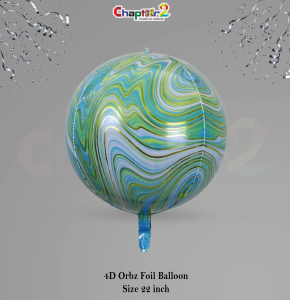 Blue & Green Marble 4D Orbz Foil Balloon 22 Inch – Swirl Pattern Spherical Party Balloon