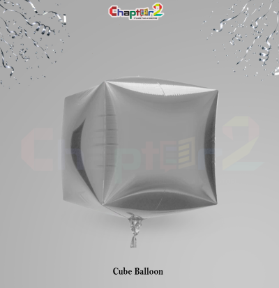 Silver Cube Balloon – 4D Square Foil Balloon for Modern Party Décor