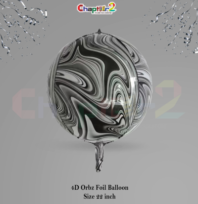Black & White 4D Orbz Foil Balloon (22 Inch) – Marble Design Party Decoration