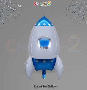 Blue & White Rocket Foil Balloon – Space Theme Party Decoration