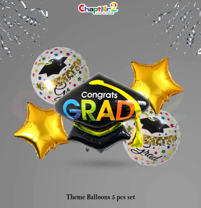 Graduation Cap Theme Foil Balloons – Congrats Grad 5 Pcs Decoration Set
