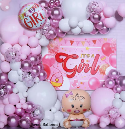 Baby Shower Balloon Arch Decoration Set – It’s a Girl Theme (Pink & White)
