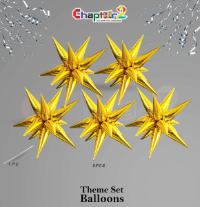 3D Gold Starburst Foil Balloons Set – Premium Party Decoration (1 PC / 5 PCS)