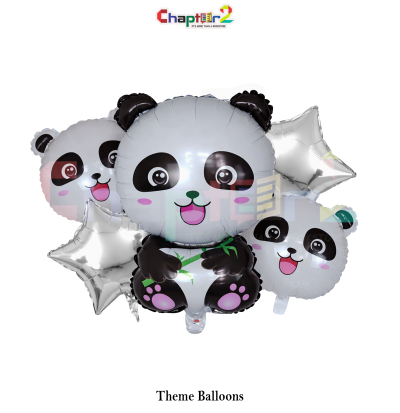 Cute Panda Theme Foil Balloon Set – Silver Star & Panda Design