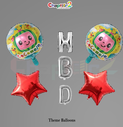 Cocomelon “HBD” Silver Foil Balloon Set – Kids Birthday Party Decoration