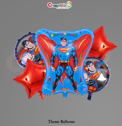 Superman Theme Foil Balloon Set – Character & Red Star Design