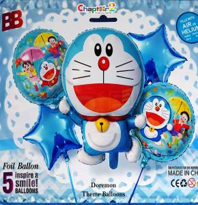 Doraemon Theme Foil Balloon Set (5-Piece) – Kids Party Decoration