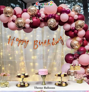 Birthday Balloon Arch Decoration Set – Burgundy Pink & Gold Theme