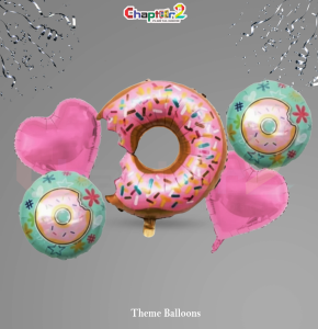 Donut Theme Balloons Set – Cute Donut Foil & Heart Balloons for Birthday Party Decoration