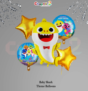 Baby Shark Yellow & Gold Star Theme Balloons Set – Kids Birthday Party Decoration