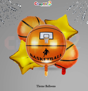 Basketball Theme Balloon Set – Sports Birthday Foil Balloons with Yellow Star Accents