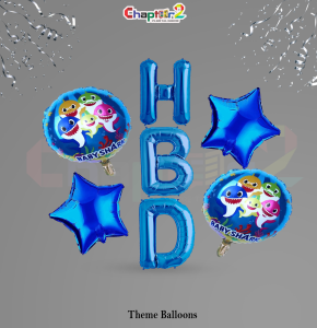 Baby Shark Happy Birthday Balloon Set – Blue HBD Letters with Star Foil Balloons