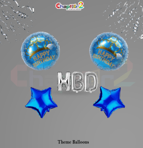 Blue Crown Happy Birthday Balloon Set with Silver HBD Letters & Star Foil Balloons