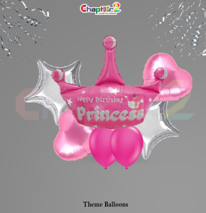 Happy Birthday Princess Balloon Set – Pink Crown & Star Theme Party Decoration