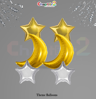 Golden Moon & Star Foil Balloons Set – Celestial Theme Party Decoration (6 Pcs)