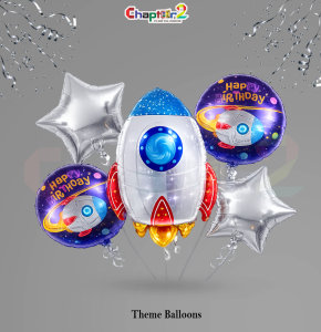 Space Rocket Theme Balloon Set – Kids Birthday Party Decoration (28 Inch Foil Balloons)