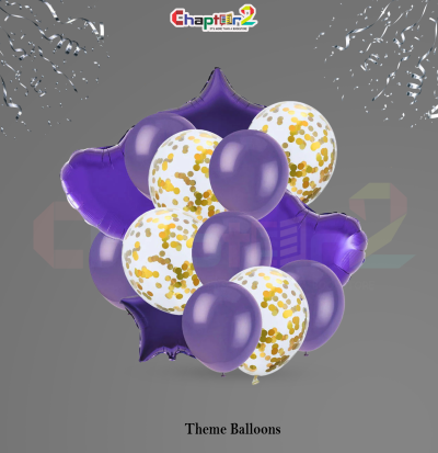Purple Star Theme Balloons Set – Gold Confetti & Foil Party Decoration (10 Pcs)